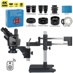 3.5X-180X supporto per braccio scorrevole a doppio braccio microscopio Stereo trinoculare focale Simul con Set di videocamere 2K 4K HDMI USB 55MP 48MP