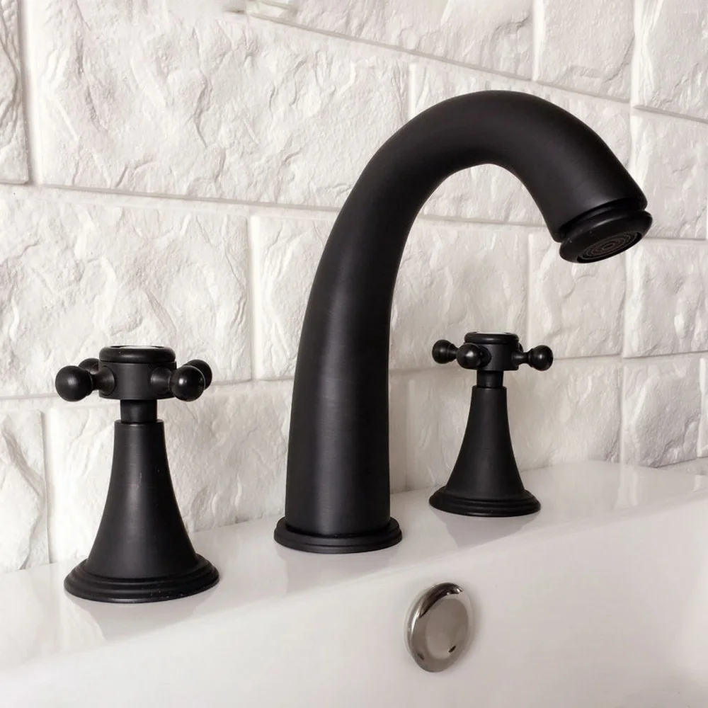 

3 pcs Oil Rubbed Bronze Deck Mounted Bathroom Mixer Tap Bath Basin Sink Vanity Faucet Water Tap Bath Faucets zhg056