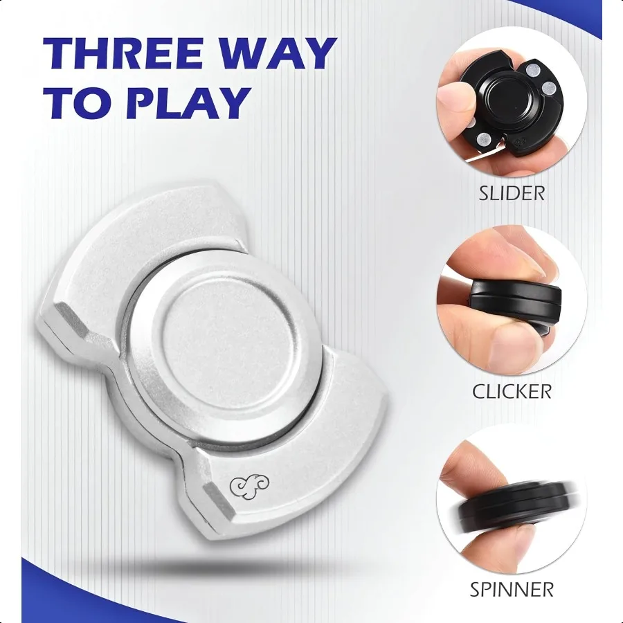 Metal Fidget Toys Adults3 Play Model Fidget Spinner Fidget Clicker Fidget Slider UltraSilent HighSpeed Rotation Compact Str Rel