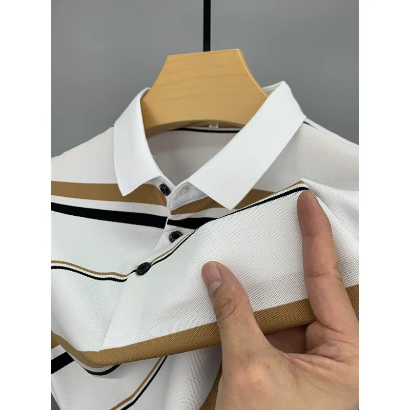 

High Quality Summer Men's Short Sleeve T-shirt Polo 100% Cotton Top 2023 New Classic Business Casual Men's Striped Top M-4XL