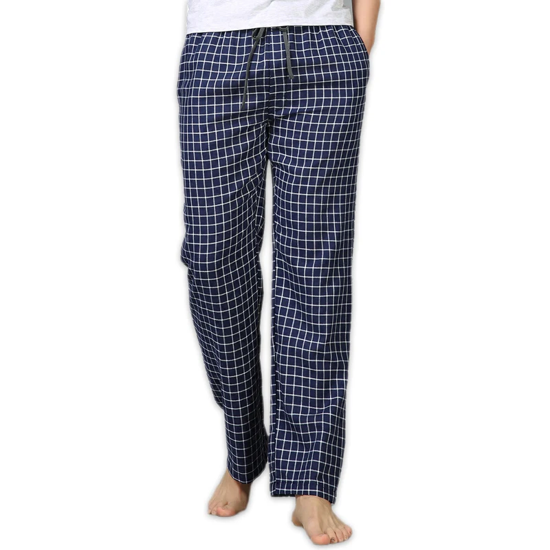 Simple plaid 100% cotton sleep bottoms men sleepwear pants male summer thin fashion home pants trousers plus size