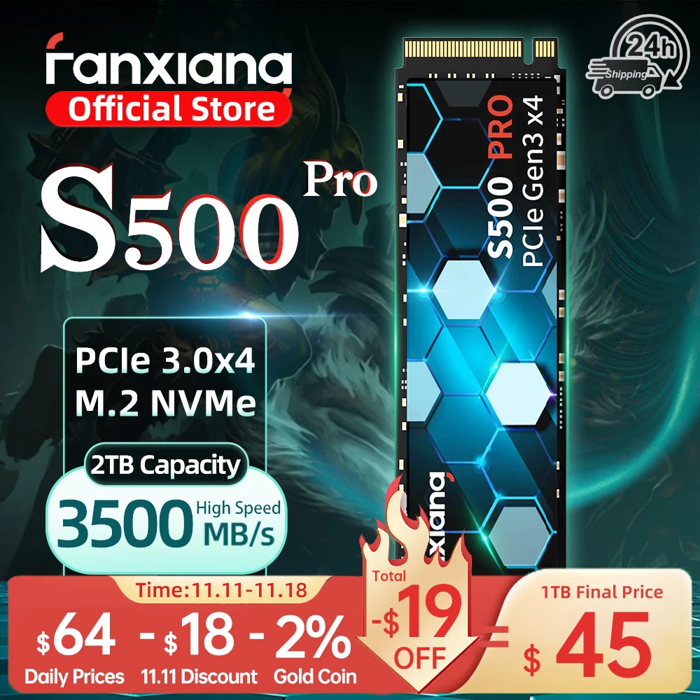 Fanxiang-ラップトップおよびデスクトップPC用の内部ソリッドステートドライブ、s500 pro、m.2 ssdハードディスク、1テラバイト、2テラバイト、3500 mbps、nvme、m2、ssd、512gb、pcie 3.0