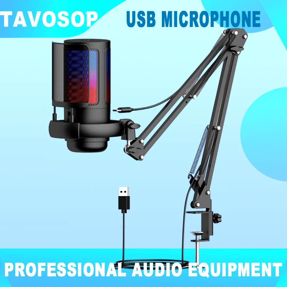 

USB-конденсаторный микрофон RGB для киберспорта, игр и записи звонков, с металлической стойкой, настольный микрофон для студийной записи