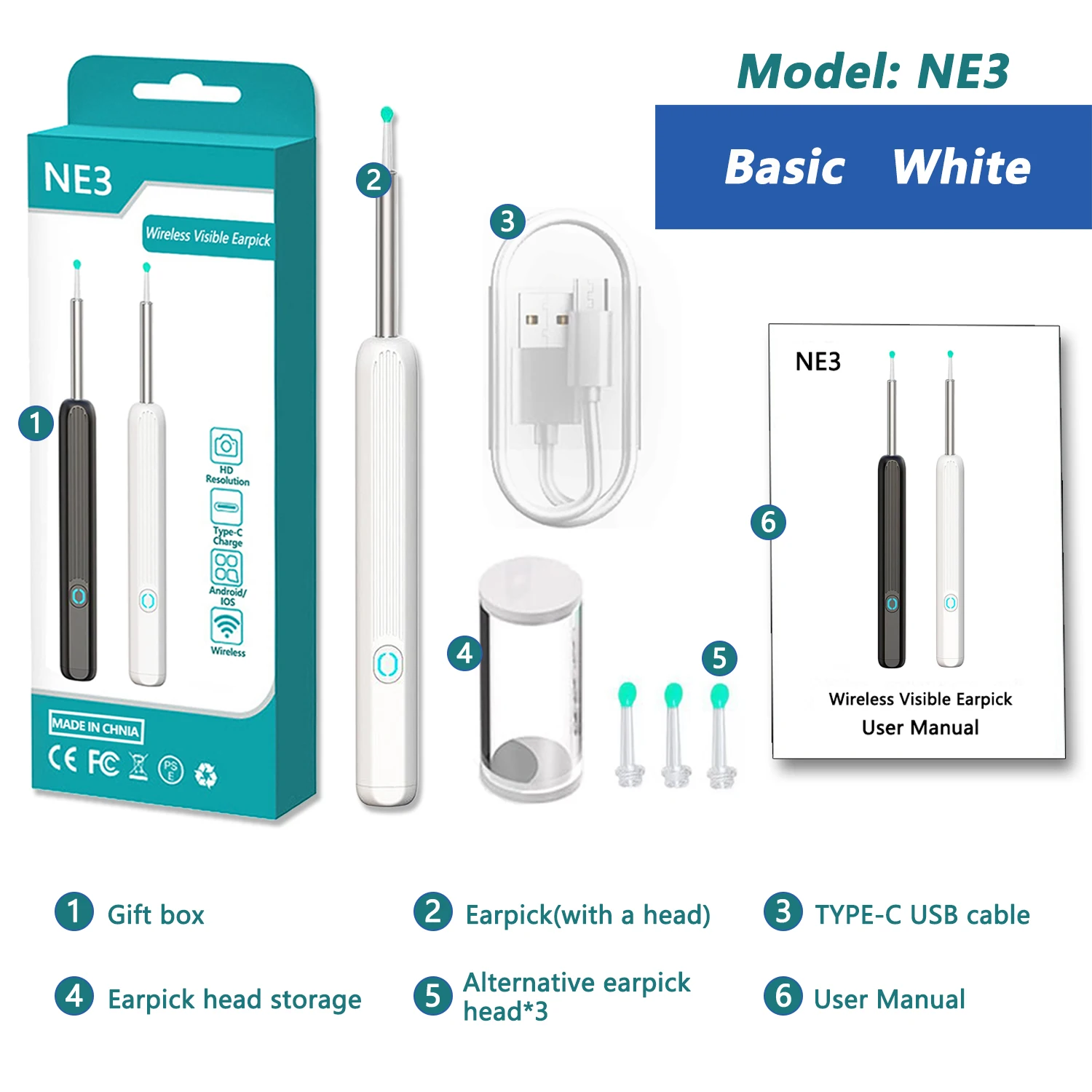 Slimme visuele oorreiniger HD Oorstokken Otoscoop USB C Opladen Endoscoop Wax Removal Tool Earpick MIni Camera Gezondheidszorgset