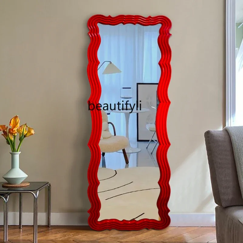 a44  Red Wave Full-Length Mirror Good-looking Design Sense Home Dressing Mirror Home Floor Mirror