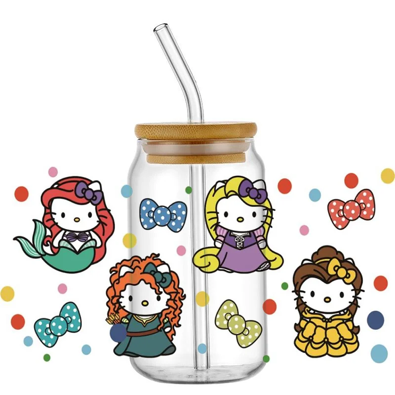 Miniso Cosplay Kitty Cartoon Cat Decal 16oz Libbey UV DTF Cup Wrap Transfer Sticker Custom Label DIY Self adhesive Mug Sticker