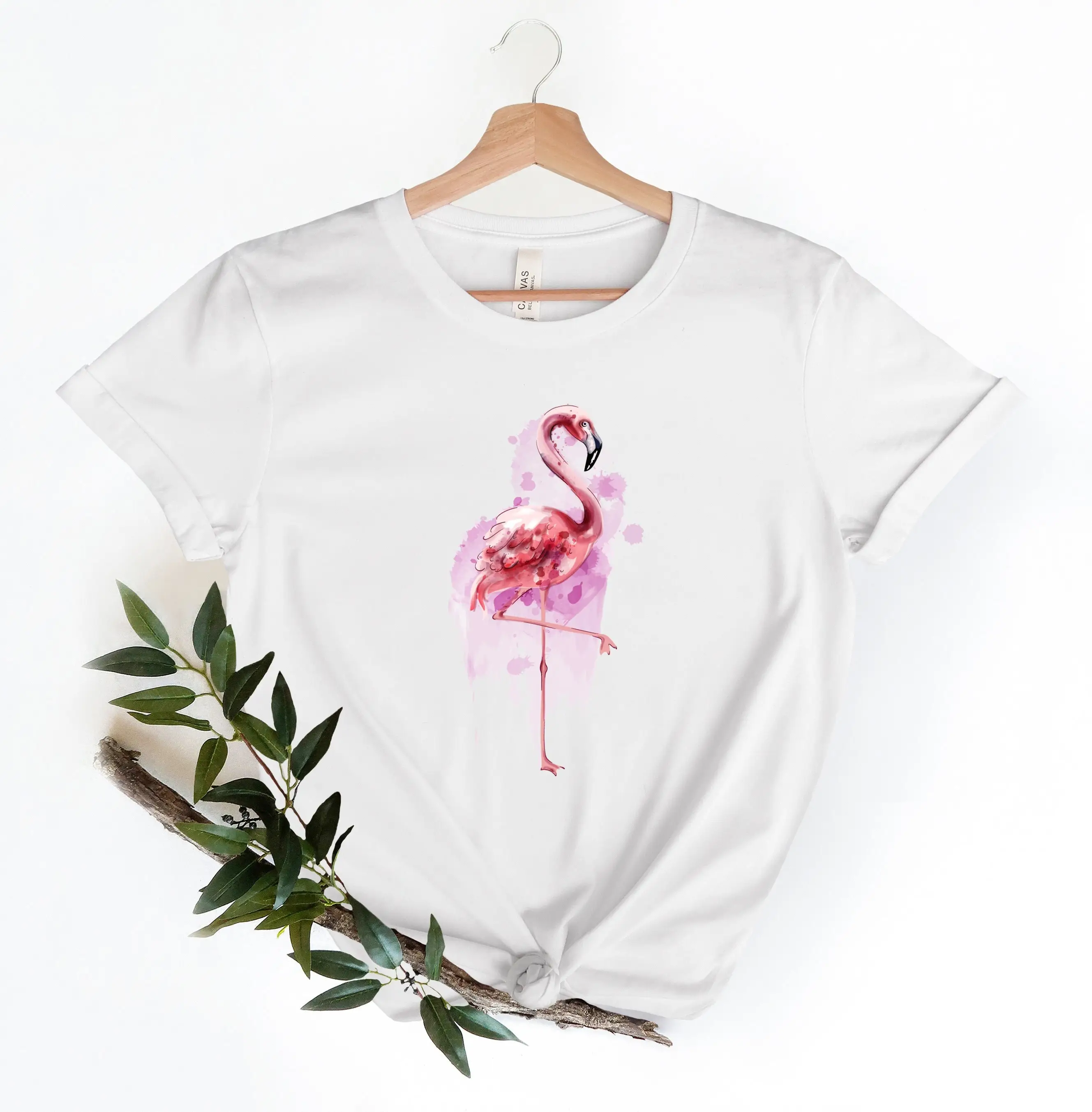 Camiseta de flamenco para mujer, camisa con llamativo acuarela, Mingo