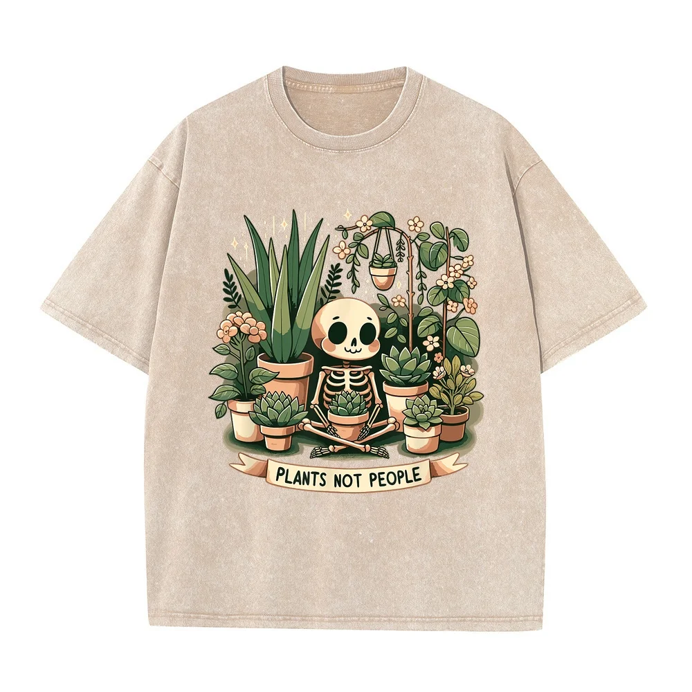 Plant Lover Skeleton Design Plants Not People T-Shirt Y2k Men Men's Clothing Regular Fit Cotton Tee Shirt Casual Summer Top