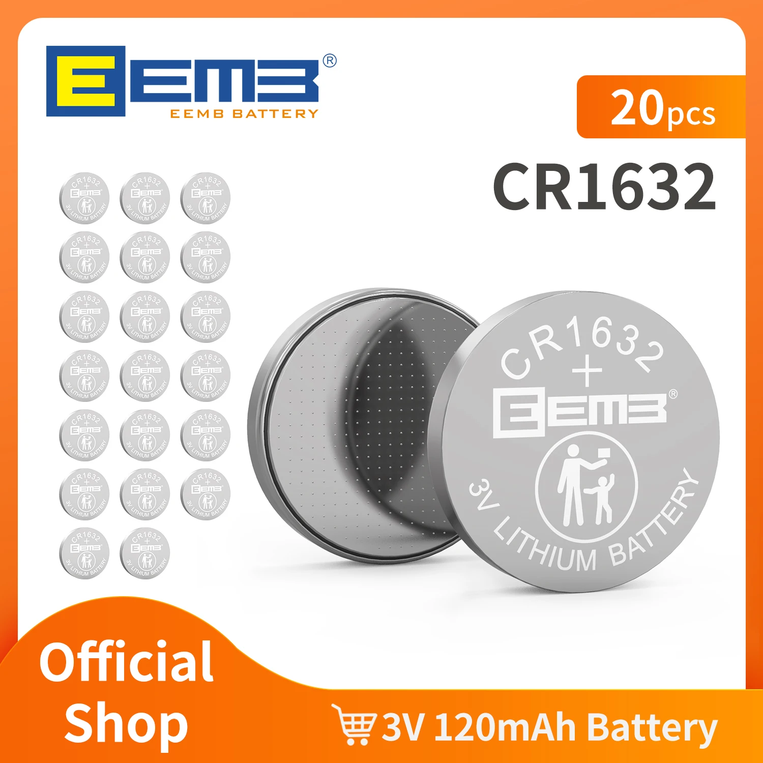 EEMB CR1632 20PCS 3V Button Cell Battery Lithium Battery 120mAh Non-Rechargeable Cell Batteries for Watch Calculator Car Key Toy