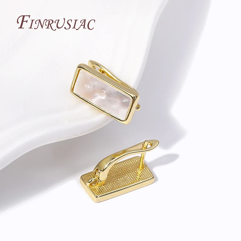 Natural Shell Rectangle Earring Fasteners Ear Wire Clasps 18K Gold Plated Basic Earring Hooks For DIY Women Ear Jewelry Making