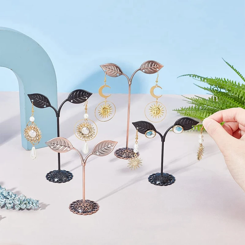 6Pcs Metal Earring Stand Leaf Shape T Shape Earring Display Stand For Retail Photography Prop