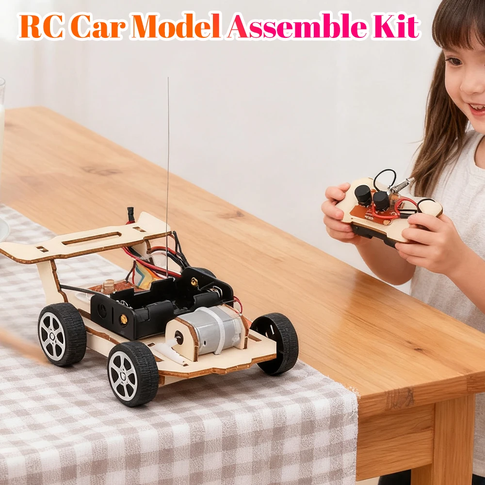 DIY Wooden Remote Control Car Wooden Four Wheel Drive Racing Assembling Science Experiment Kits KIDS STEM Educational Toy