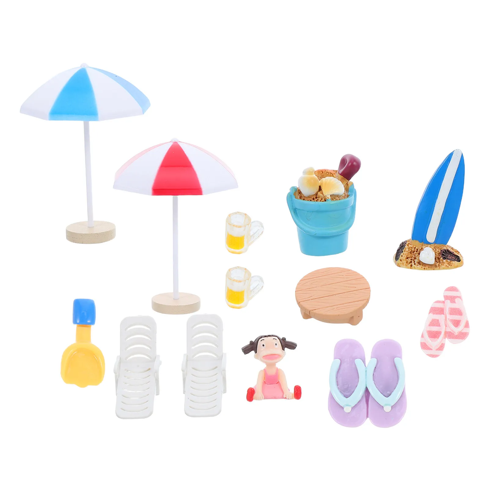 13Pcs Miniature Beach Decoration Resin Plastic Waterproof Sturdy Summer Scene for DIY Craft Dollhouse Garden Aquarium Party