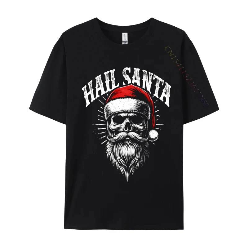 Hail Santa Claus Skull Christmas Demon Xmas T-Shirts Wholesale Black Printed On T Shirts Cotton Tops Tees For Boys