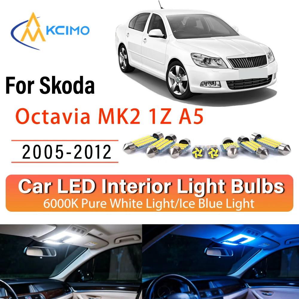 For Skoda Octavia MK2 A5 1Z 1Z3 1Z5 2005-2012 Illuminating LED Car Interior Bulb Refit Pack Direct Fit Overhead Reading Cargo