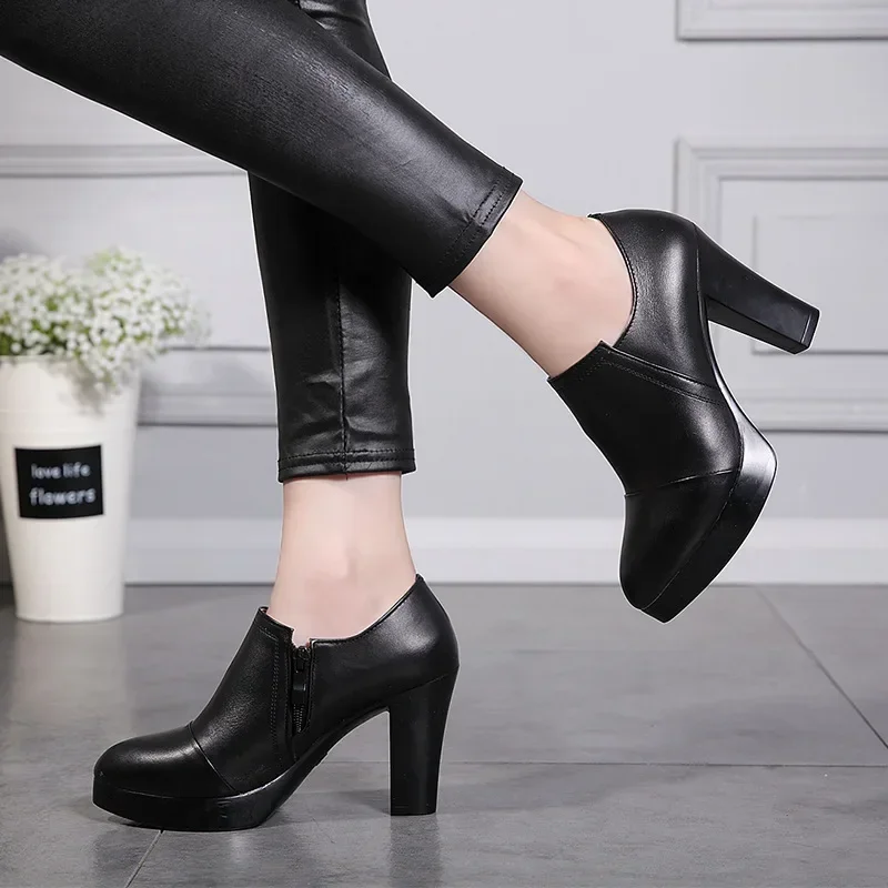 6 9 11cm Small Size 32-43 Deep Mouth Platform Pumps Women Shoes with Fur 2024 Fall Block High Heels Shoes for Office Model Mom