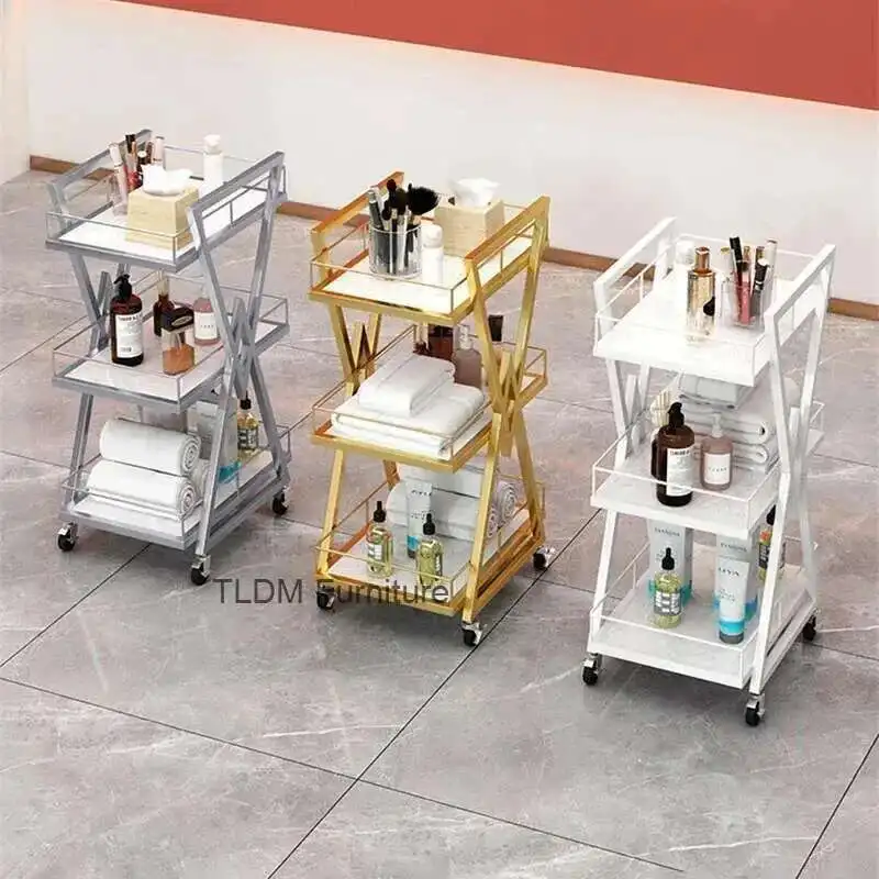 

Salon Trolley Professional Hair Storage Cart Wheels Furniture Cosmetics Spa Auxiliary Trolleys Beauty Hairdresser Acrylic Luxury