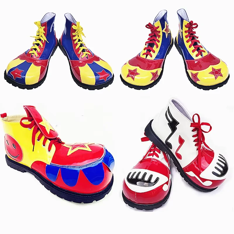 Colorful PU Clown Boots For Adults Funny Joker Cosplay Shoes Club Party Cosplay Accessory