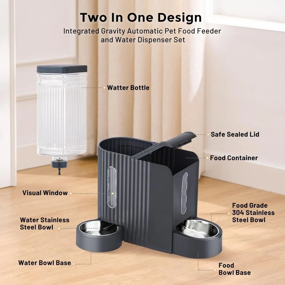 

Гравитационная кормушка для кошек и диспенсер для воды с мисками из нержавеющей стали 304, автоматическая кормушка для кошек 2 в 1, вращающаяся на 180 градусов Wat