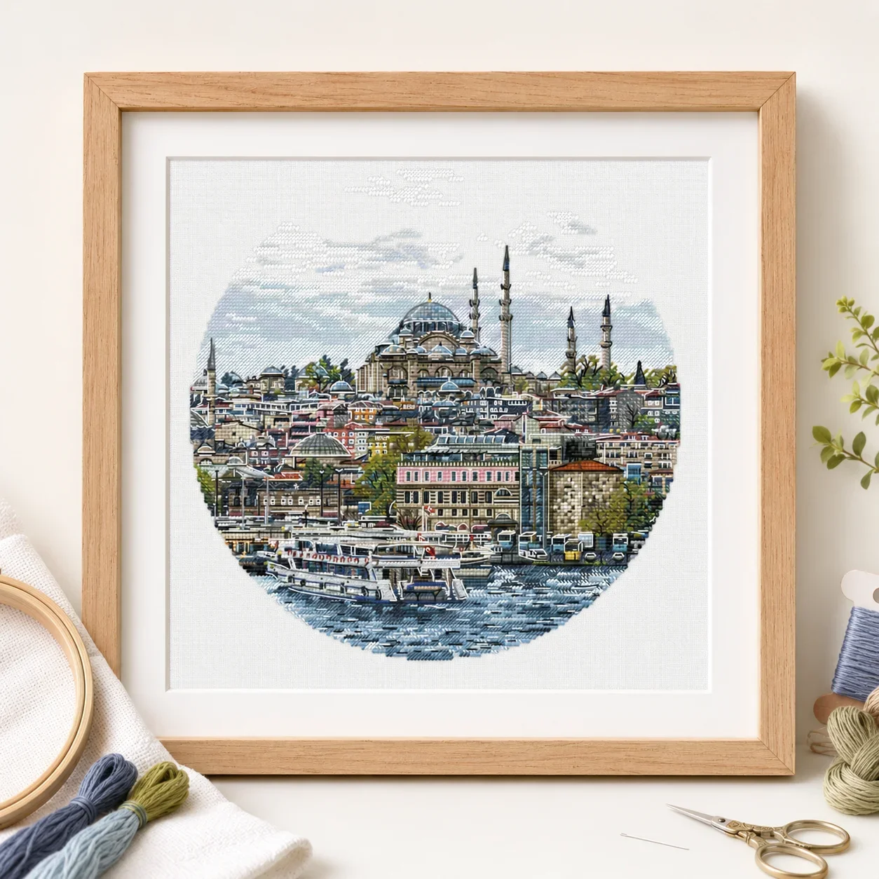 [CC5369-Istanbul, Turkey]Stamped Cross Stitch Kit for Adults and Kids, Easy Pre-Printed Canvas with Cotton Threads and Needles,