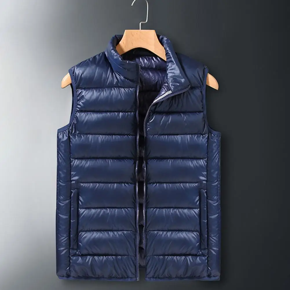 

Sleeveless Down Cotton Waistcoat Stand-up Collar Vest Coat with Zipper Placket Pockets Lightweight Warm Quilted Outerwear