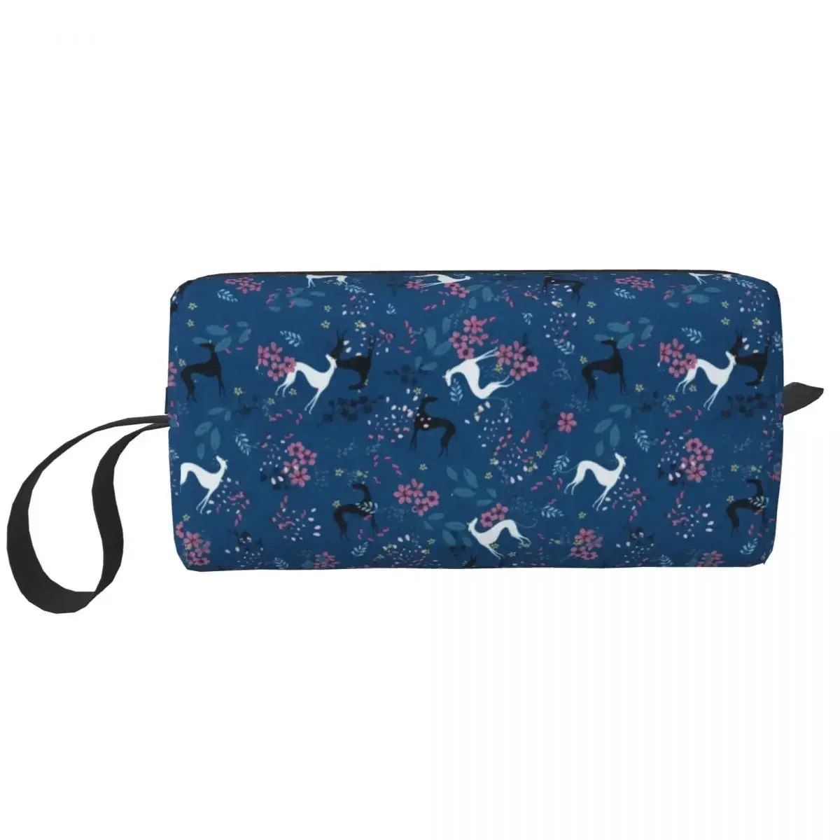 

Sighthound Greyhound Flower Love In Blue Makeup Bag for Women Travel Cosmetic Organizer Cute Whippet Dog Storage Toiletry Bags