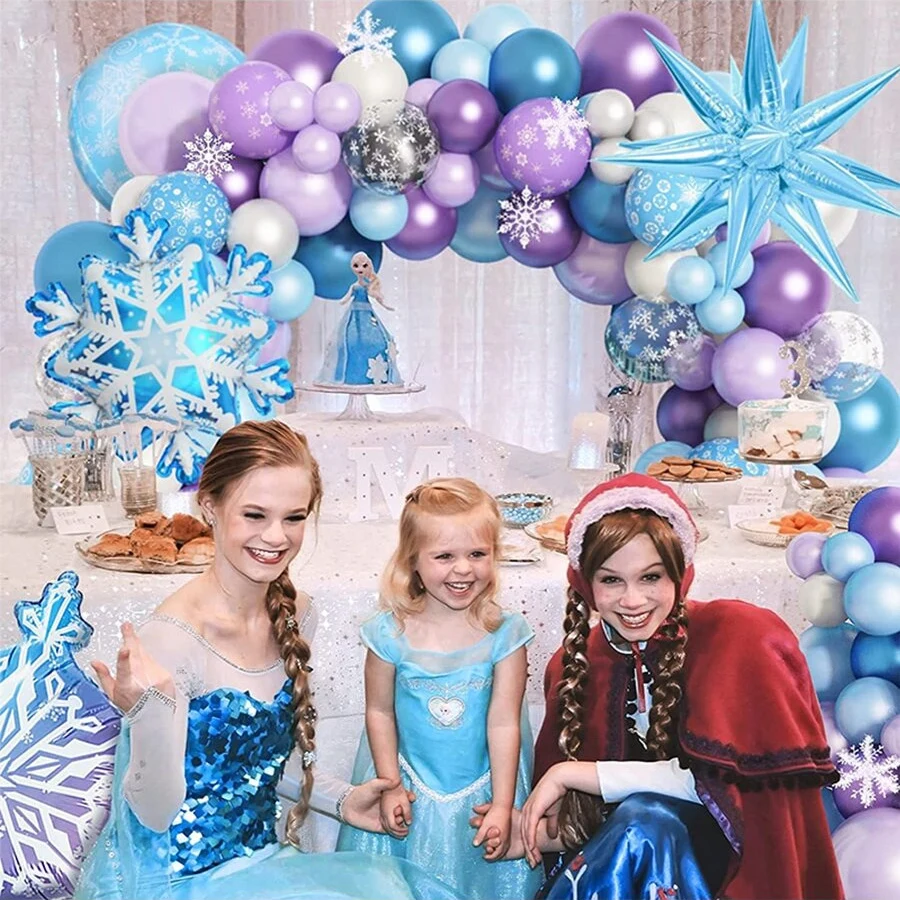 140pcs/Set Elsa Frozen Snowflake Balloons Garland Arch Kit Girl 5th Happy Birthday Snow Queen Themed Party Decorations Globos