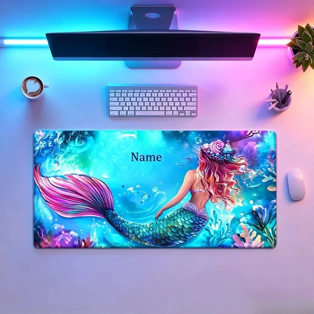 CIFbuy Personalized Underwater Mermaid Gaming Mouse Pad, Custom Name Multi‑Sizes Large Desk Pad Non‑Slip Rubber for Holiday