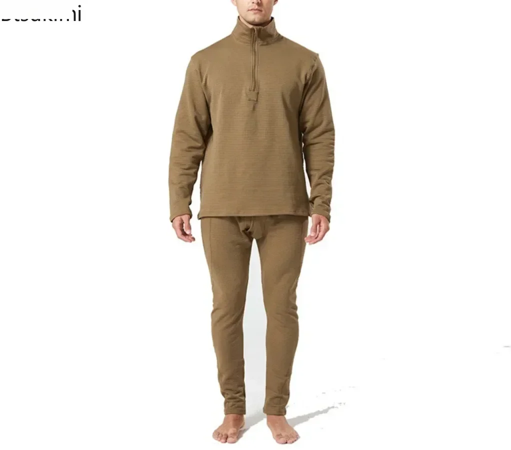 Biancheria intima calda tattica da uomo autunno inverno due pezzi uomo solido mezza zip colletto alla coreana top pantaloni agitare pile set maschili