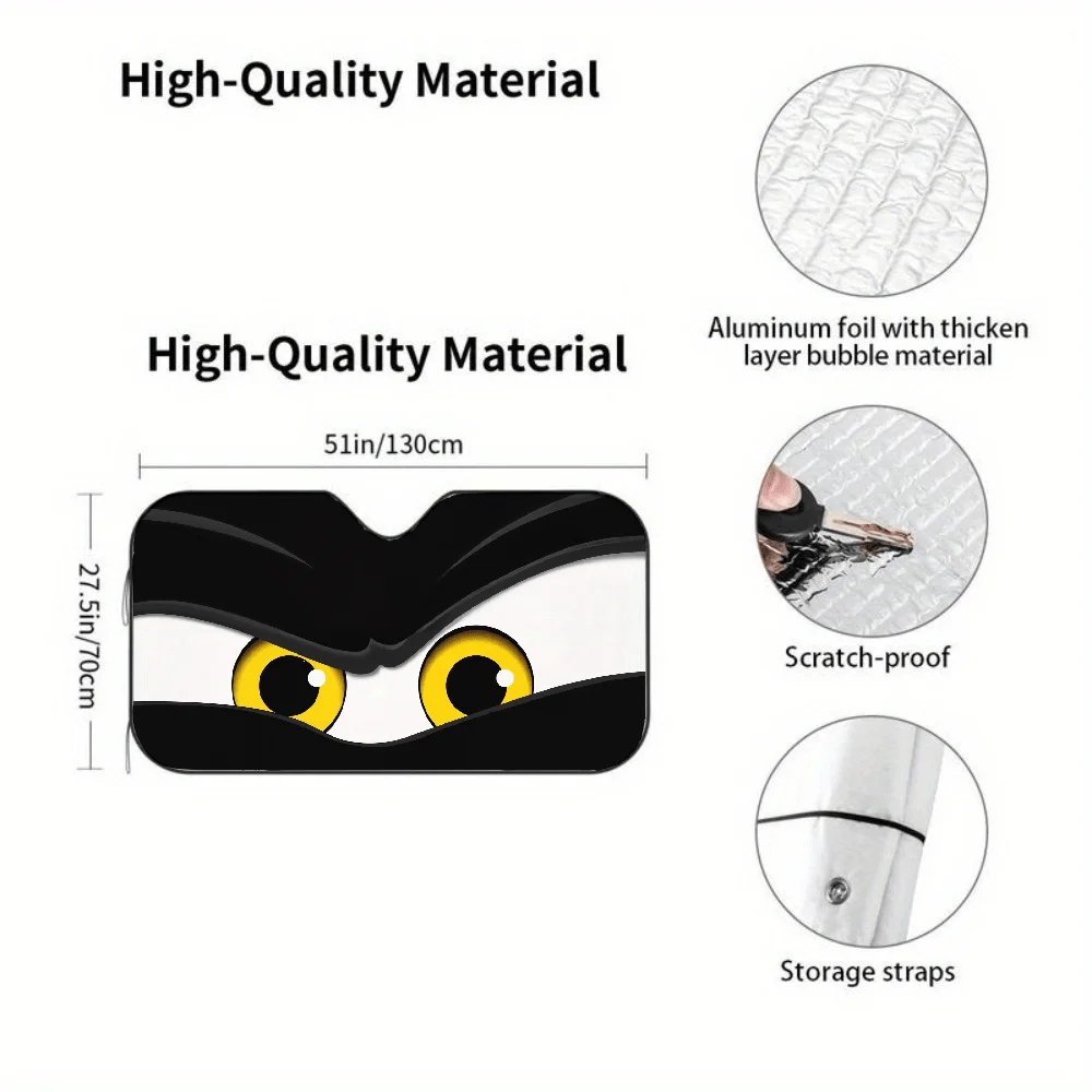 Black Cat With Yellow Eyes Peeking Out From Behind A Wall Car Auto Sunshades Car Sunshade, Front Window Sun Cover For Car, Auto