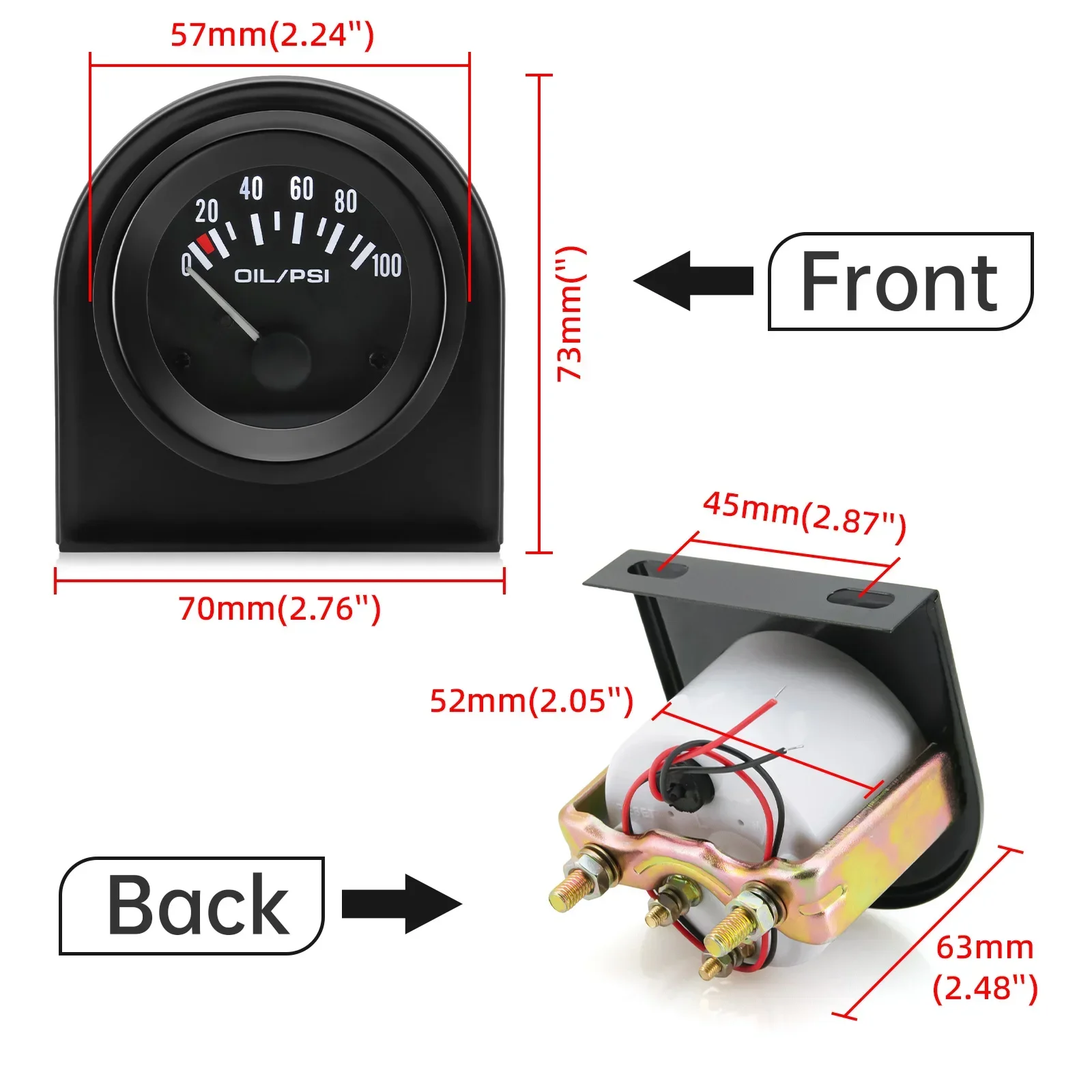 12V Universal Fahrzeug 2'' 52MM Öldruck- und Wassertemperaturanzeige, Öltemperatur-Voltmeter, Kraftstoffstandsanzeige mit Autohalterung – Detail 18