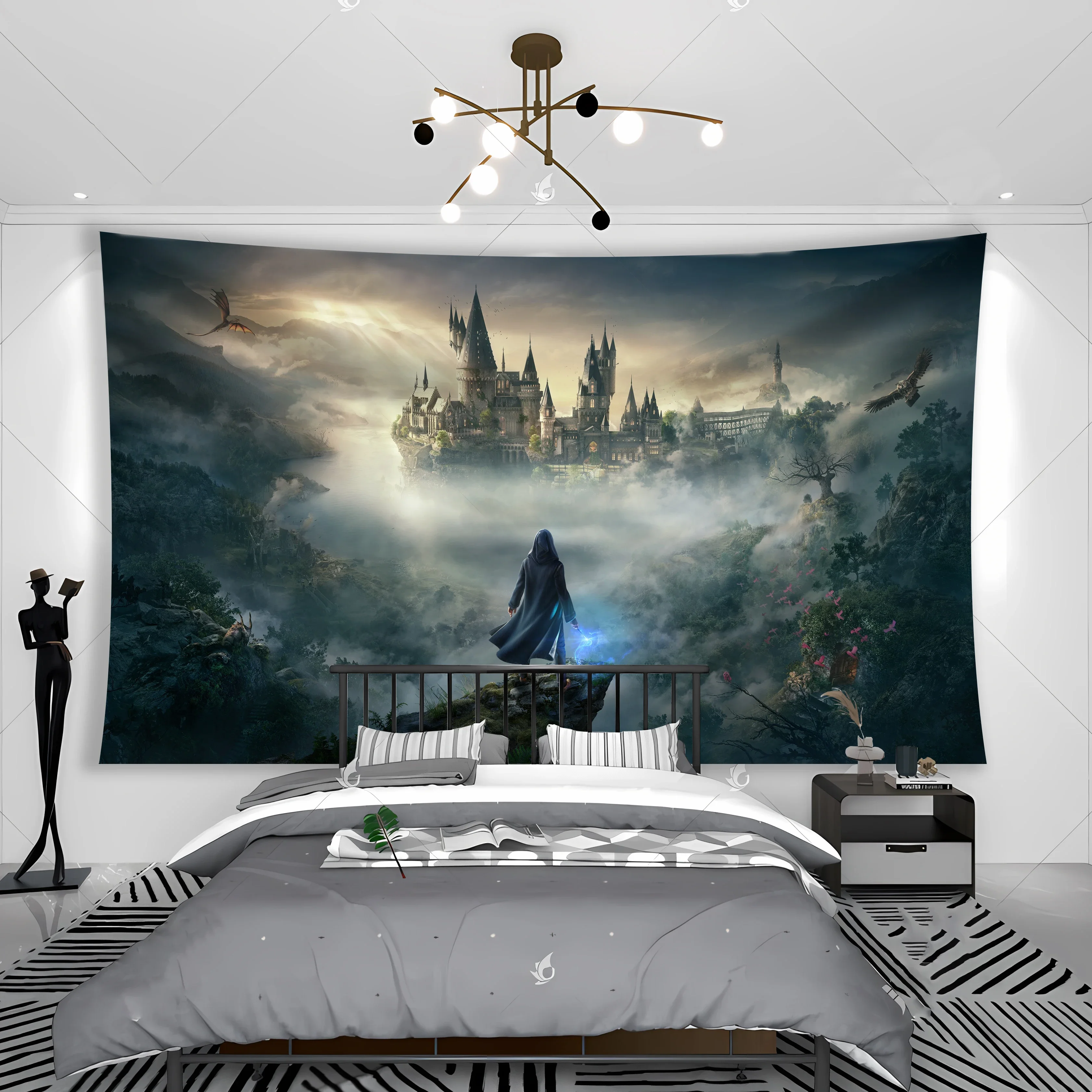 Cool Two-Dimensional Tapestry Banners Enchanted Castles Dragons Wonderland Student Dormitories Or Room Bedside Hangings