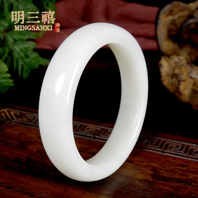 

Natural Xinjiang Hotan Bracelet, Sheep Fat Bangle, Vintage Style for Young Women, Han White Jade Internet