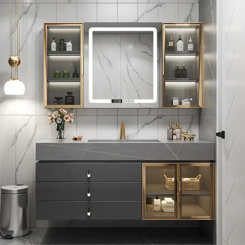 Beauty Luxury Bathroom Cabinet Vanity With Sink Slate Slab Integrated Washbasin Toilet Combination Washbasin Rock Panel