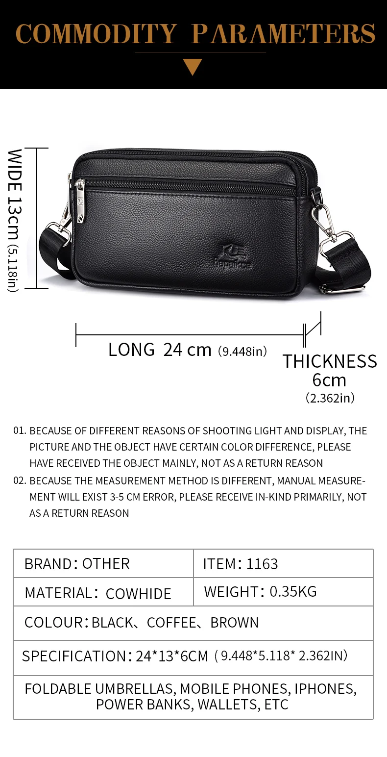 Herren Große Kapazität Echtleder Umhängetasche Lässige Multifunktionale Schultertasche mit Verstellbarem Riemen – Detail 9