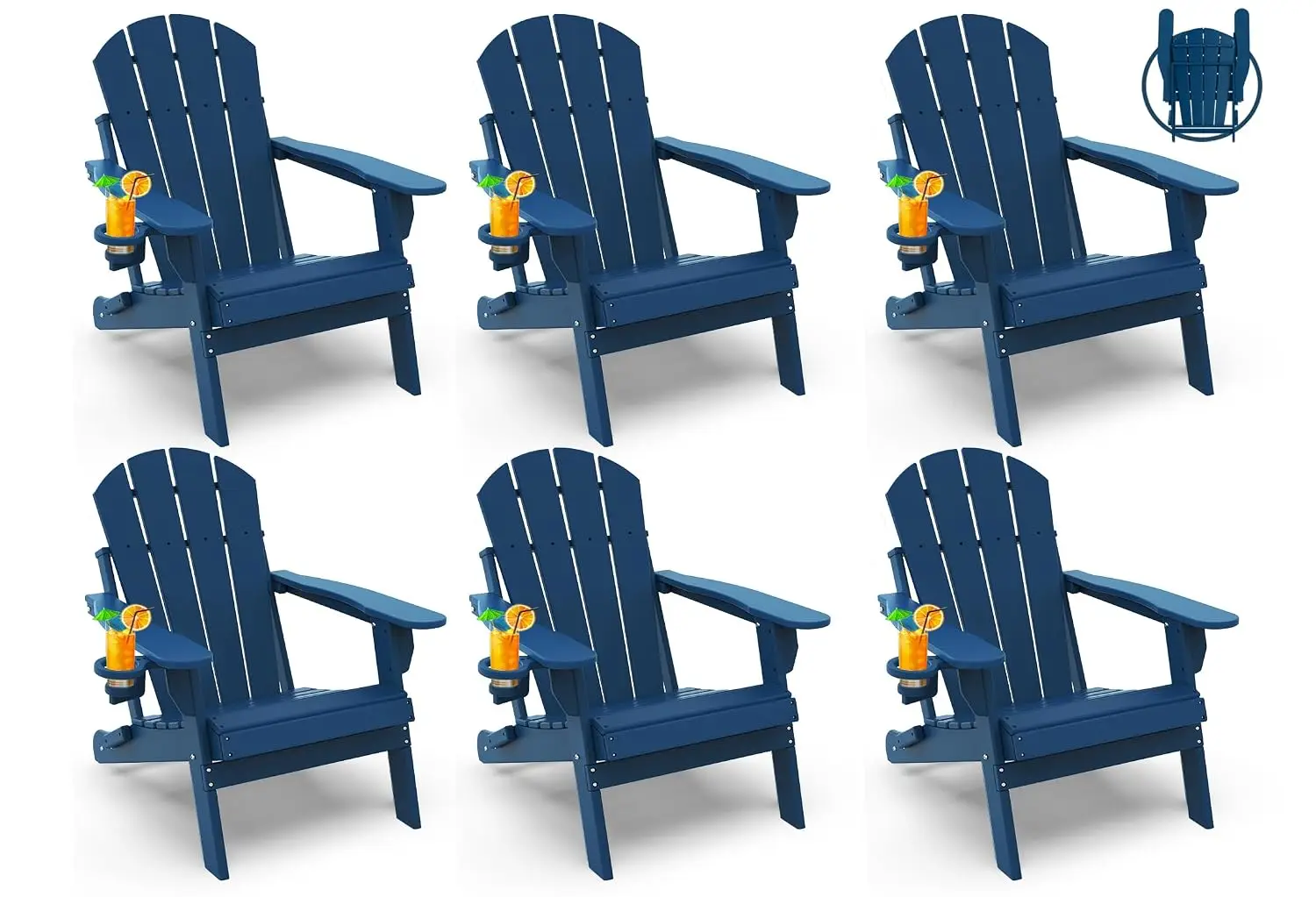 HDPE All Weather Folding Chair Set of 6, Outdoor Patio Garden Furniture, Blue, Customized