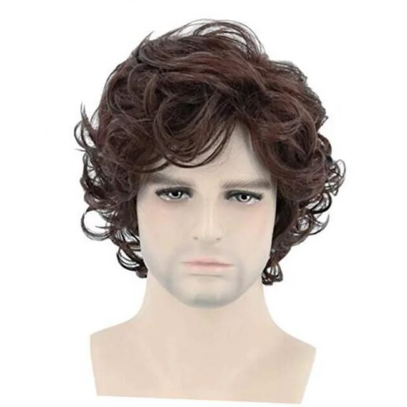 Topcosplay Men Wigs Short Curly Layered Cosplay Halloween Character Dark Brown