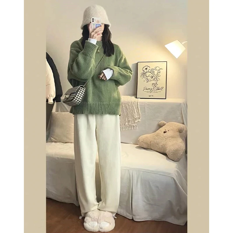 Vintage Knit Sweaters Women Oversized Japanese Casual Pullovers Knitwear Streetwear Green lethargy Jumpers