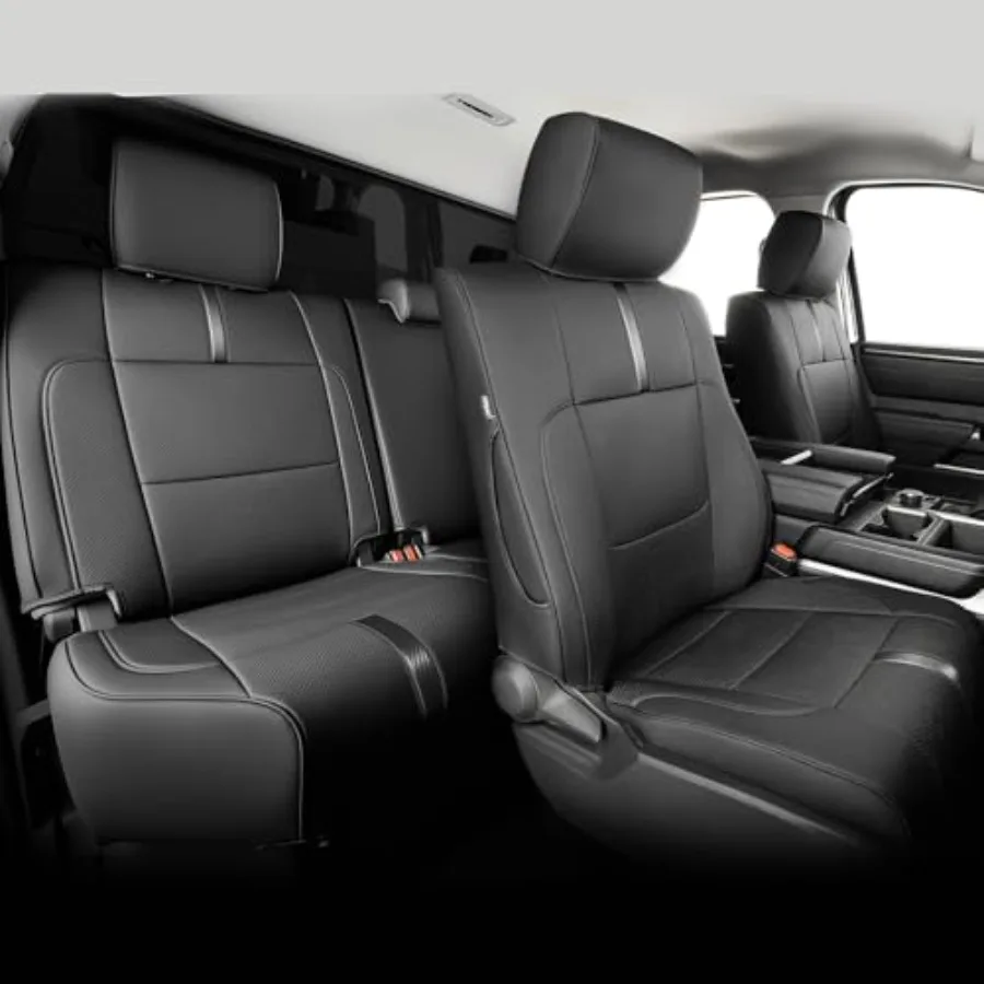 

Полный комплект чехлов для сидений Toyota Tundra 2022-2026 из искусственной кожи, водонепроницаемые, на заказ, для пикапа, черные, прочные