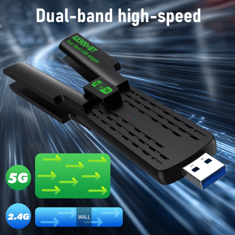 AX900 WiFi USB محول WiFi6 بلوتوث 5.4 ثنائي النطاق 2.4G + 5.8Ghz 2 هوائي دونغل USB استقبال البطاقة اللاسلكية للكمبيوتر/الكمبيوتر المحمول