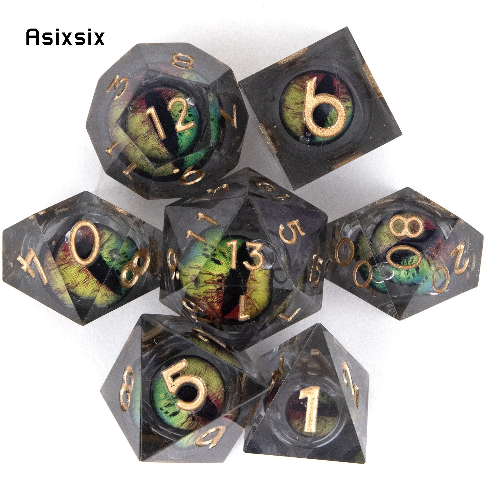

7 Pcs Black Eyeball Golden Number Sharp Edge Resin Dice Polyhedral Dice Suitable for Role-Playing RPG Board Game