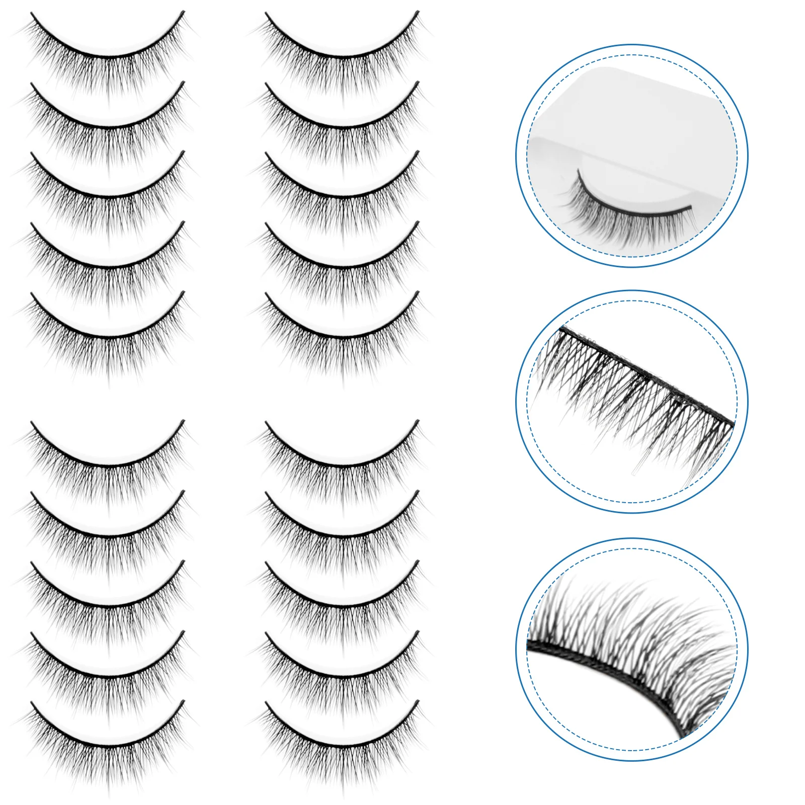10 أزواج من الرموش الصناعية حزمة رموش صناعية فردية منحنية تناسب شكل الجفن أداة تجميل عصرية لمناسبات مختلفة