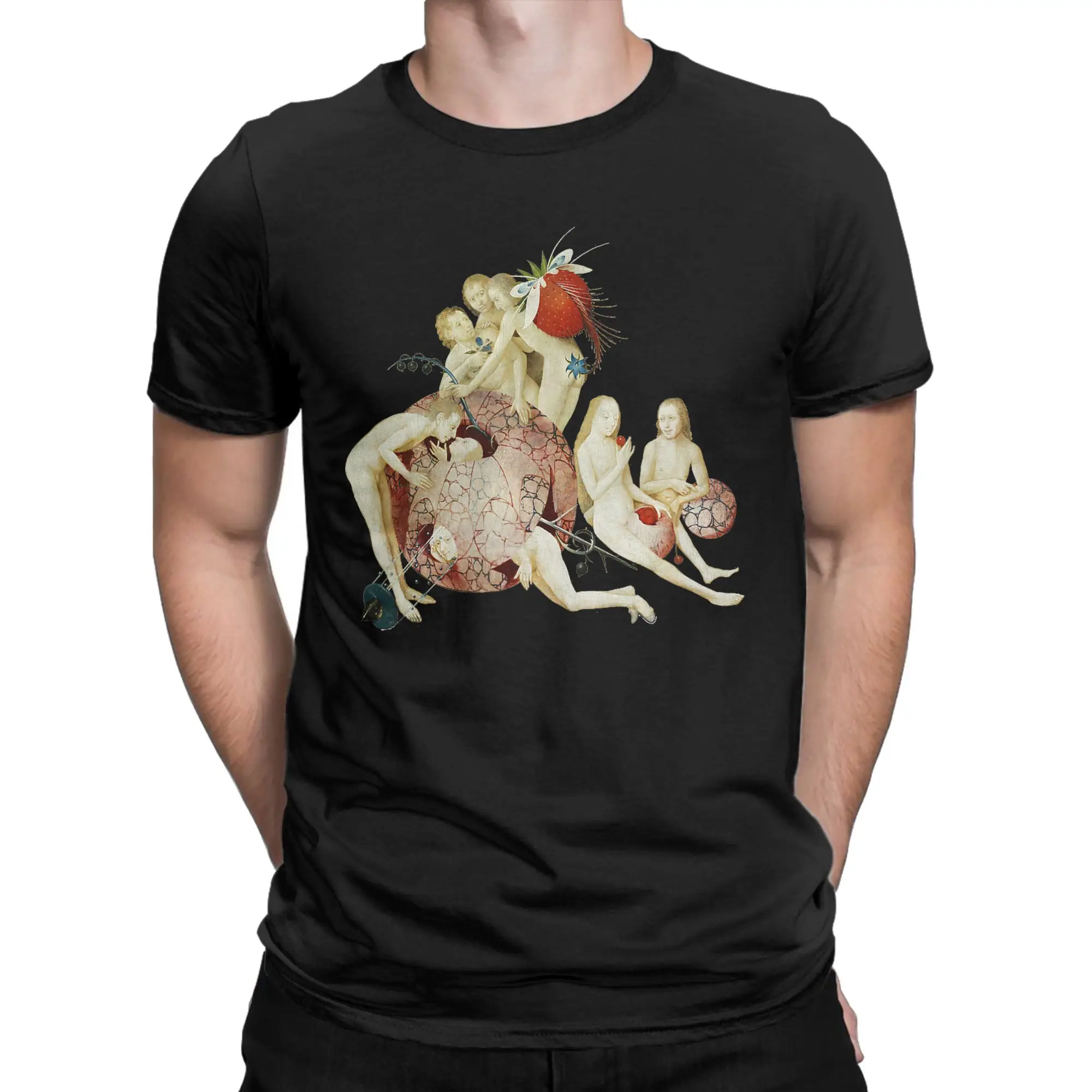 Hieronymus Bosch  The Garden of Earthly Delights Men T Shirts  Vintage Tees Short Sleeve O Neck T-Shirts Cotton Printing Tops