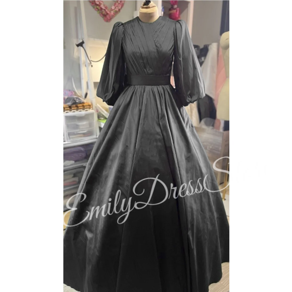 2026 vestido de noche verde oscuro para mujer elegante cuello redondo satén mangas 3/4 dama de honor nupcial vestidos largos formales vestido de baile vestido de desfile