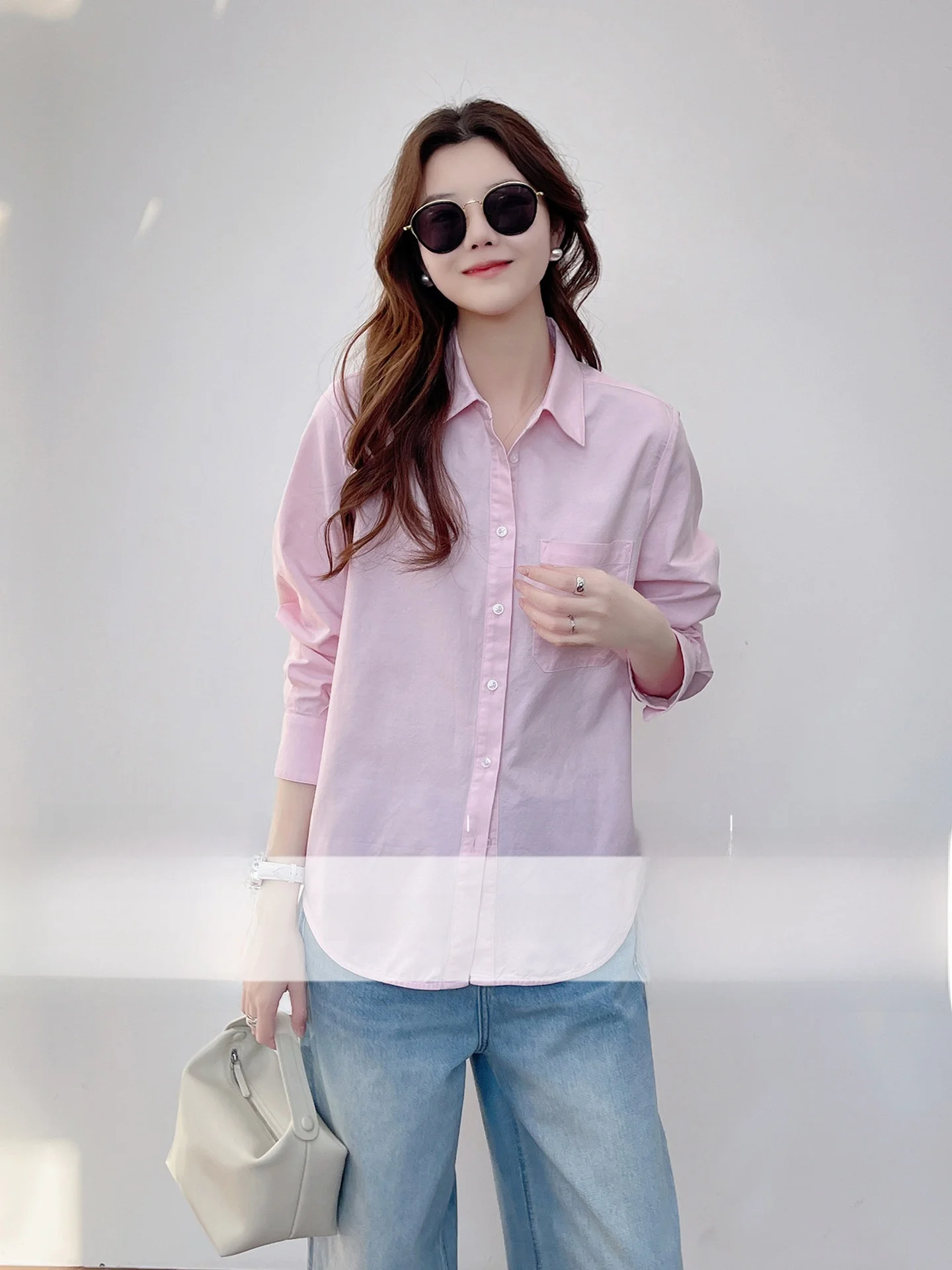 

Розовая хлопковая длинная рубашка для женщин, повседневная, многослойная, универсальная, весенняя новинка, стильная, простой дизайн