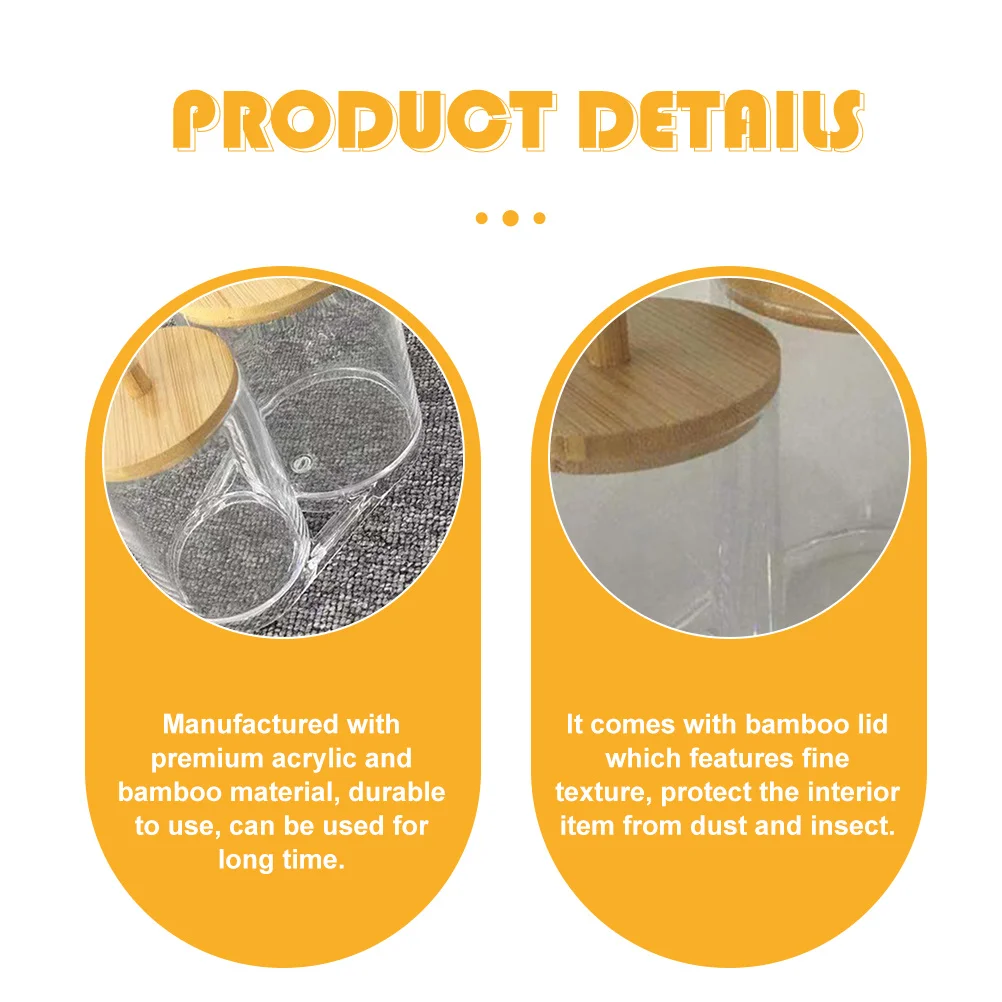 

Bamboo Lids Acrylic Holder Dispenser for Cotton Balls Pads Swabs Easy Clean Creative Design Home Bathroom Organization Solution