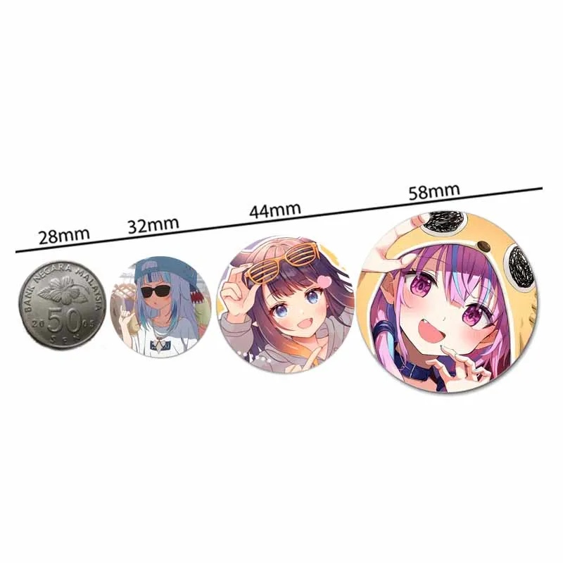 32/44/58mm Hololive Brooches Cute Cartoon Girl Round Button Pins Fashion Jewelry Accessories Clothes Bag Backpacks Badge Gifts