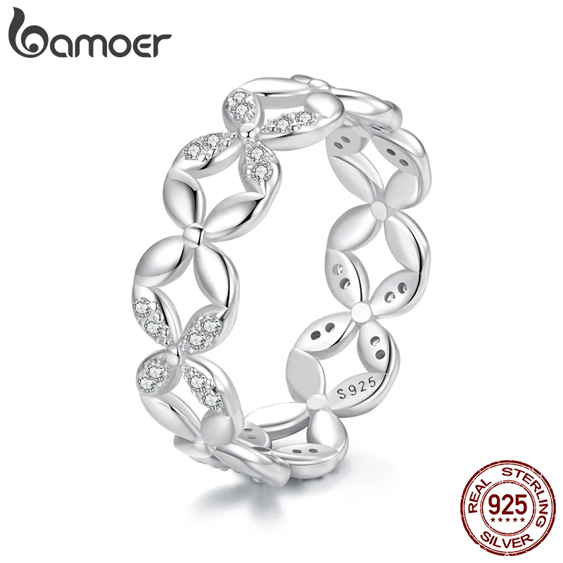 BAMOER Authentic Original Fashion 100% Solid 925 Sterling Silver Flower Finger Ring Forever Love Jewelry Valentine's Day Gift