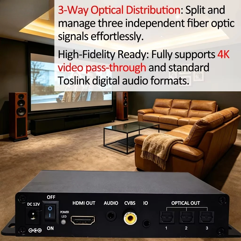 Media Player with 3 Optical Toslink Output Hi-Fi Audio Switcher for Retail Store Soundbar & Speaker A/B Comparison Demo Solution