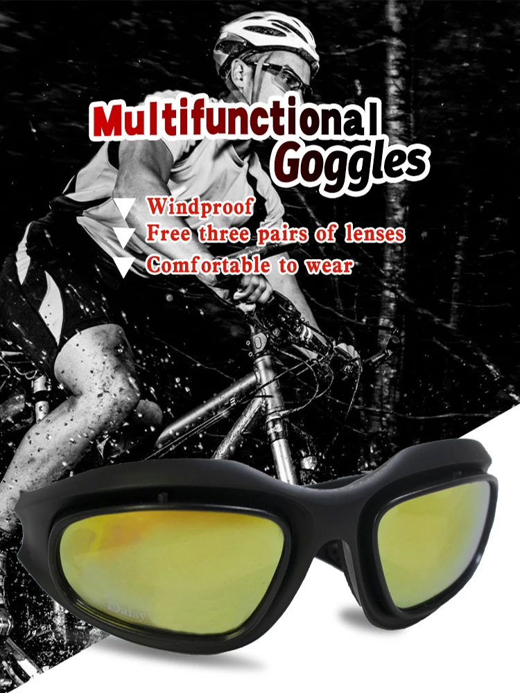 AliExpress RUIN HAWK Outdoor UV400 protective cycling sports sunglasses C5 4 lenses tactical shooting hunting safety goggles tactical goggles